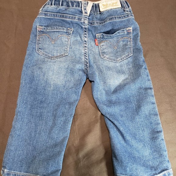 Levi Jeans 12 Month Size Dark Blue Demin Pink Waist Band Embroidered Hearts - Picture 2 of 6